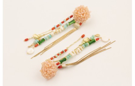 Pendientes perno abalorio engarzado color arena, f