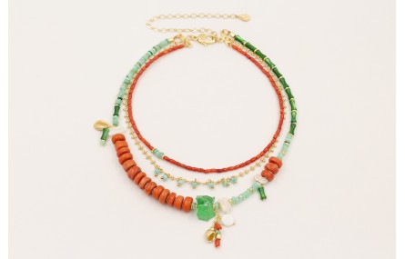 Collar 3 vueltas con cadena dorada mate, mini conc