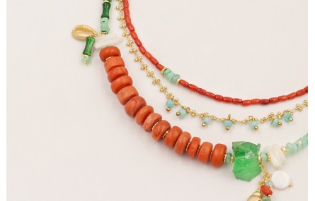 Collar 3 vueltas con cadena dorada mate, mini conc