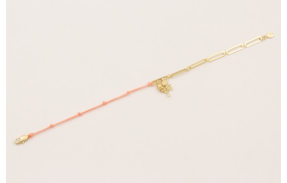 Pulsera mitad hilo macrame rosa y mitad cadena esl