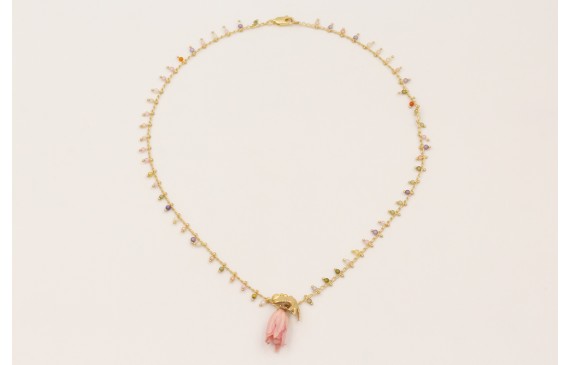 Collar cadena bolitas facetadas multicolor con cam