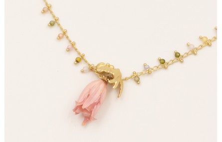 Collar cadena bolitas facetadas multicolor con cam