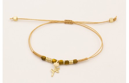 Pulsera hilo dorado metalico con cubos nacar marró