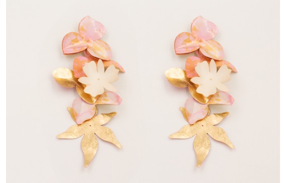 Pendientes cascada de flores de lentejuelas dorada