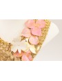  Collar malla en pico dorado mate con flores de le