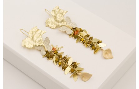 Pendientes perno hoja 5 puntas con colgante cadena