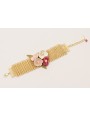 Pulsera malla con flores acampanadas rosa, blanca,
