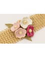 Pulsera malla con flores acampanadas rosa, blanca,