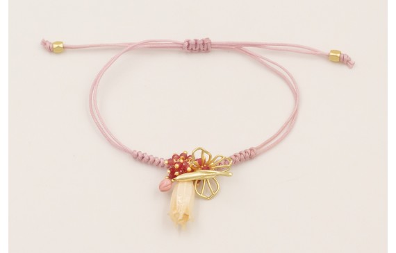Pulsera hilo macramé lila con nudo serpiente centr
