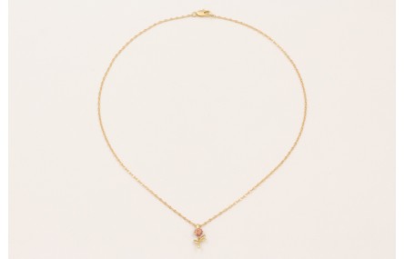 Solitario cadena micro ovalos dorada mate con colg
