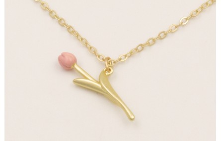 Solitario cadena eslabón pequeña dorada mate con c