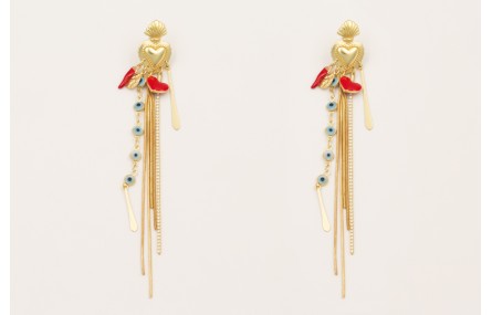 Pendientes perno sagrado corazón esmatado rojo con