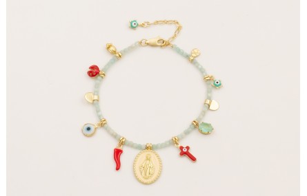 Pulsera cubos facetados cuarzo color agua con colg