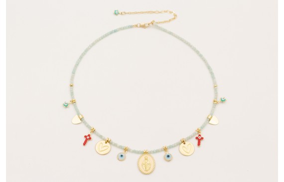 Collar cubos facetados cuarzo color agua con colga