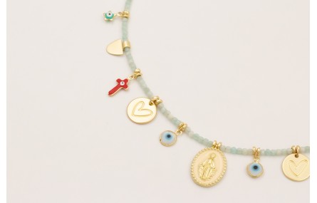 Collar cubos facetados cuarzo color agua con colga