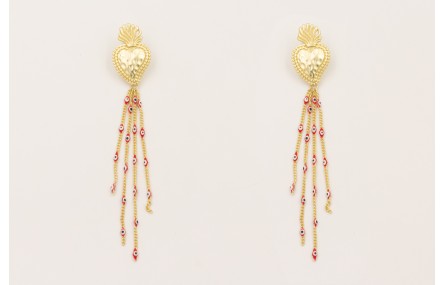 Pendientes sagrado corazón dorado mate con colgant