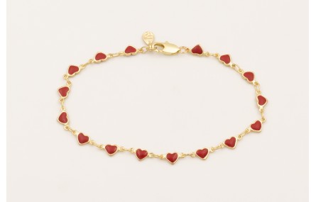 Pulsera cadena corazones esmaltados rojo.