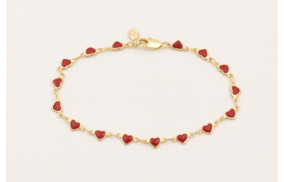 Pulsera cadena corazones esmaltados rojo.