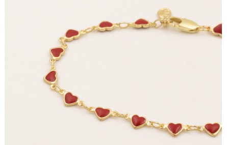 Pulsera cadena corazones esmaltados rojo.