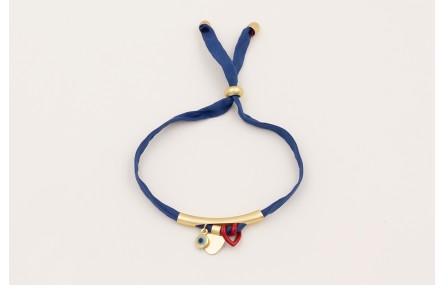 Pulsera seda natural azul marino con tubo curvado 