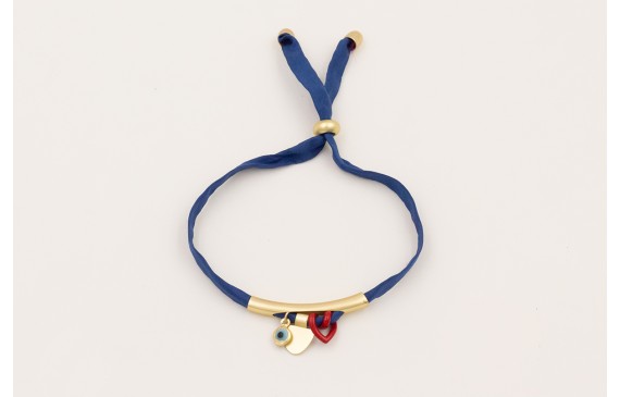 Pulsera seda natural azul marino con tubo curvado 