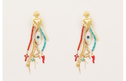 Pendientes perno sagrado corazón dorado mate con c