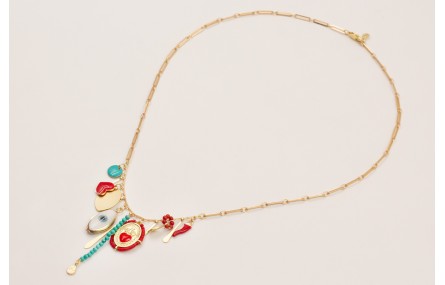 Collar cadena eslabón ovalado con colgantes, esmal