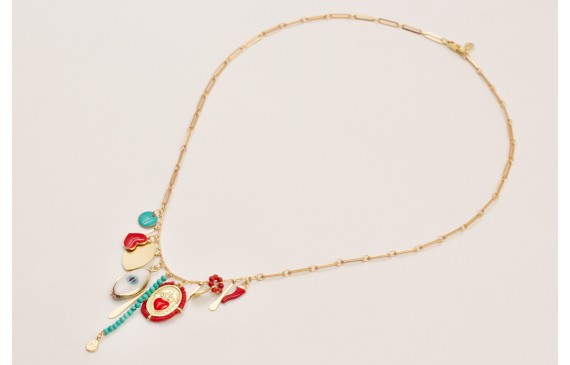 Collar cadena eslabón ovalado con colgantes, esmal