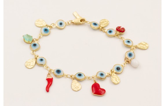 Pulsera cadena ojos turcos grandes con colgantes c