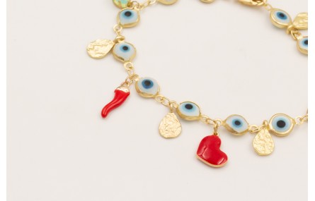 Pulsera cadena ojos turcos grandes con colgantes c