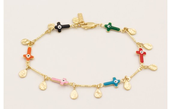 Pulsera cadena cruces de corlores con ojos turcos 