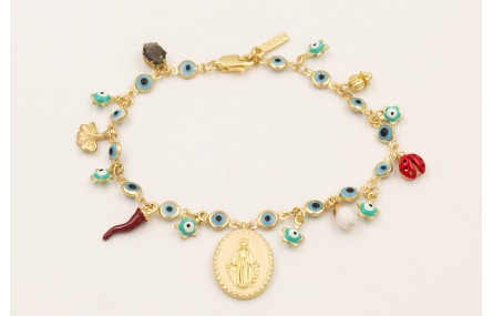 Pulsera cadena ojos turcos pequeños con colgantes,