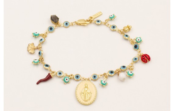 Pulsera cadena ojos turcos pequeños con colgantes,