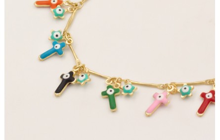 Pulsera cadena estrellas con ojos turcos y colgand