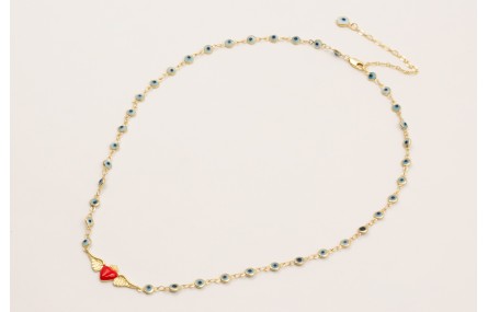 Collar cadena ojos turcos pequeños con pieza alas 