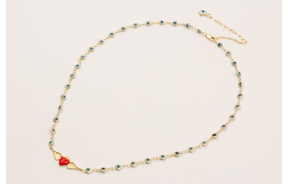 Collar cadena ojos turcos pequeños con pieza alas 