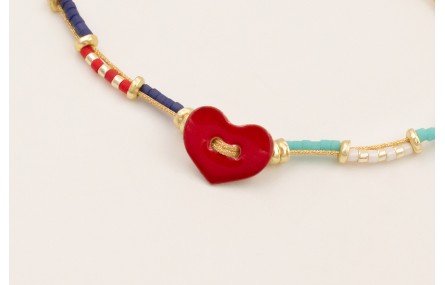 Pulsera hilo metalico dorado con corazón 2 agujero