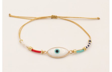Pulsera hilo metalico dorado con ojo turco nacar b