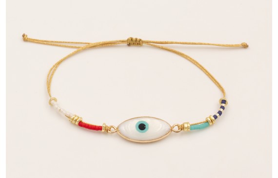 Pulsera hilo metalico dorado con ojo turco nacar b