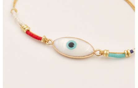 Pulsera hilo metalico dorado con ojo turco nacar b