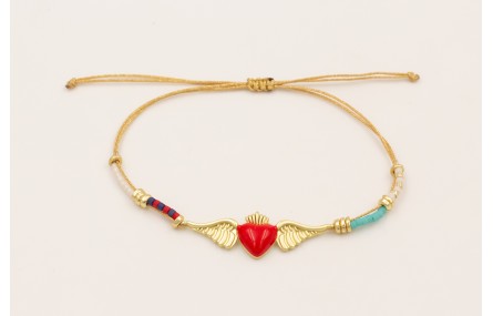 Pulsera hilo metalico dorado con colgante 2 anilla