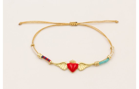 Pulsera hilo metalico dorado con colgante 2 anilla