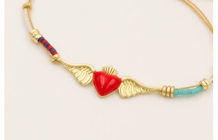 Pulsera hilo metalico dorado con colgante 2 anilla