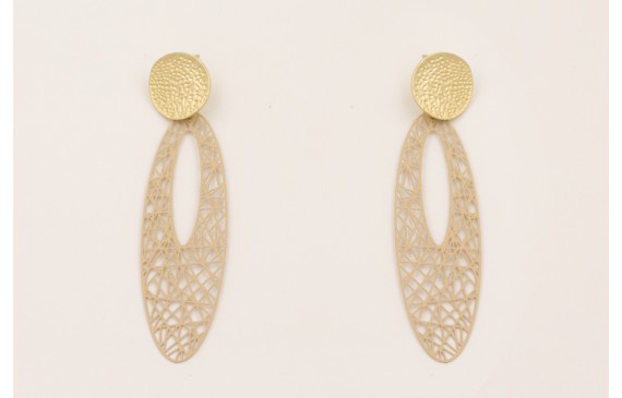 Pendientes perno disco dorado mate y filigrana ova