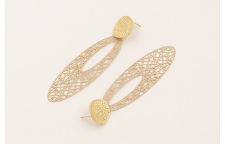 Pendientes perno disco dorado mate y filigrana ova