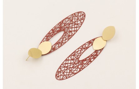 Pendientes perno ovalado dorado mate, filigrana ov