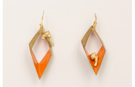 Pendientes aro coral dorado mate con rombo biselad