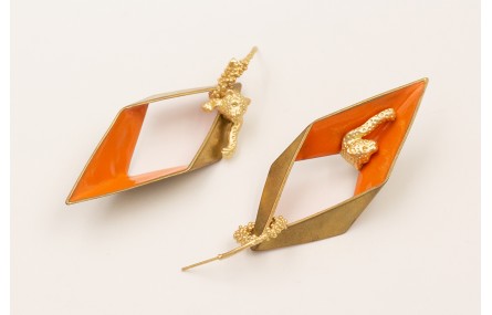 Pendientes aro coral dorado mate con rombo biselad