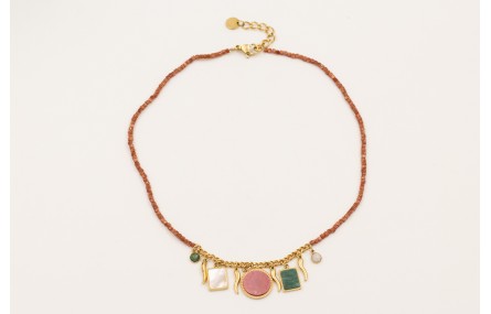 Collar cubos facetados cuarzo marrones con centro 