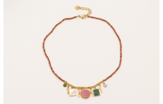 Collar cubos facetados cuarzo marrones con centro 